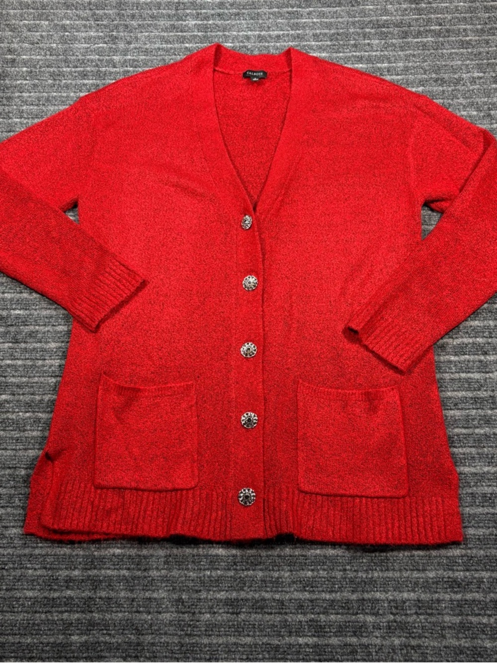 Talbots Red V-Neck Jewel-style Button Front Cardigan